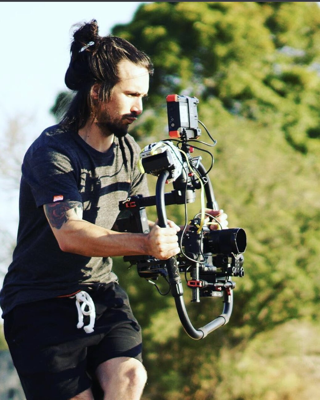 Tim McCartney moving with a camera on a gimbal rig